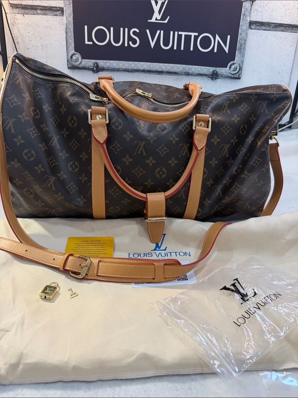 Brown Monogram Duffel with Tan Trim